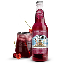 Virgil's Black Cherry Soda 12 fl oz glass bottle with cherries