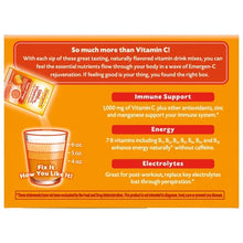 Emergen-C vitamin drink mix box highlighting immune support, energy, and electrolytes with 1000mg Vitamin C