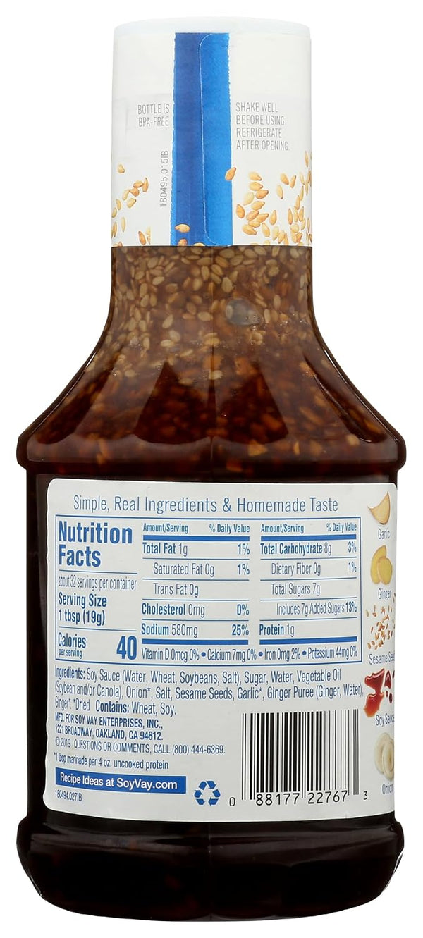 Soy Vay Veri Veri Teriyaki Marinade & Sauce back label with ingredients and nutrition facts