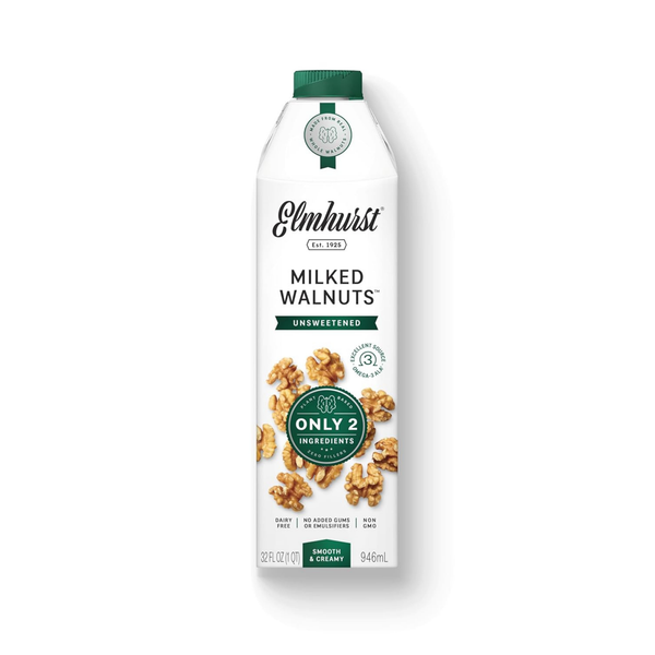 Elmhurst 1925 Unsweetened Walnut Milk - 32 Ounce Dairy-Free, Gluten-Free, Vegan, Kosher, Shelf Stable Milk Made with Water & Walnuts for Healthier, Simpler Plant-Based Alternatives