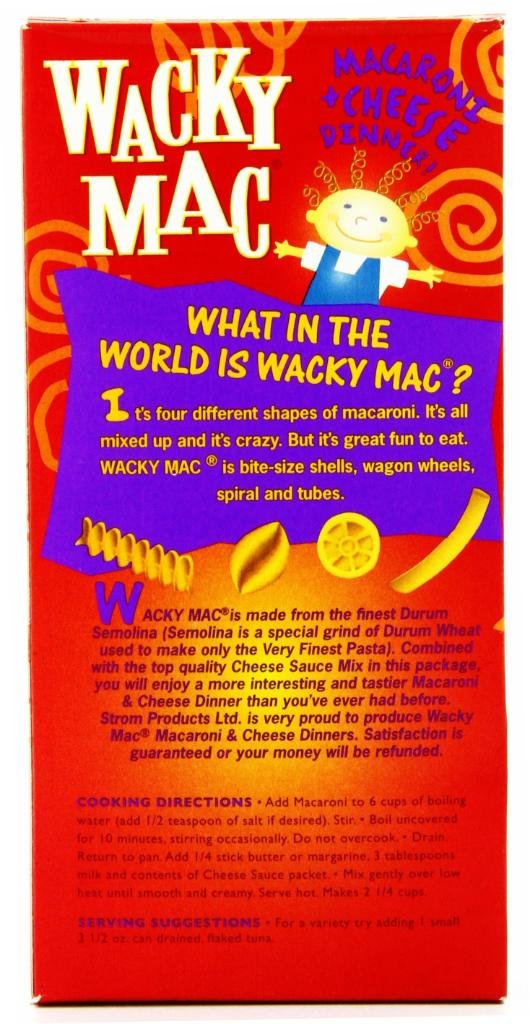 Wacky Mac Macaroni & Cheese Dinner Box, Side and Back Panel
