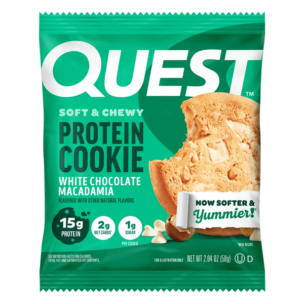 Quest Protein Cookie White Chocolate Macadamia flavor, 2.04 oz - 15g protein soft-baked cookie