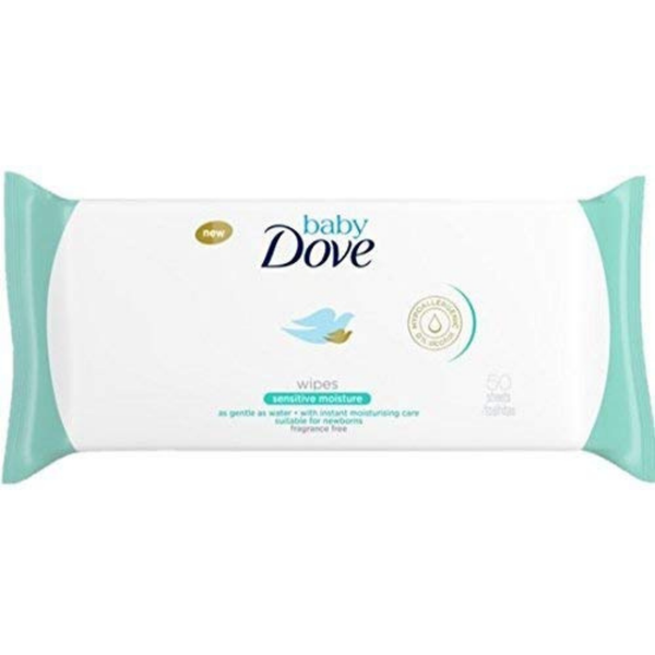 Dove Baby Wipes, Sensitive Moisture, Hypoallergenic 0% Alcohol, 50 Wipes (Pack of 12, 600 Wipes)