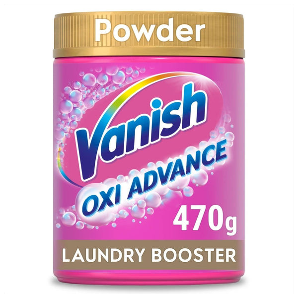 Vanish Oxi Action Powder Fabric Stain Remover 470g pink tub, oxygen-based stain remover for coloured fabrics