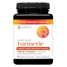 Youtheory Total Body Turmeric 400 mg Longvida 90 vegetarian capsules front bottle
