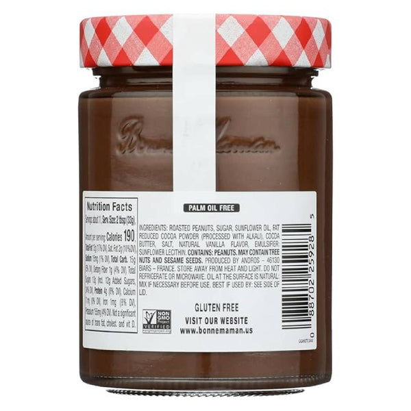 Bonne Maman Peanut Chocolate Spread, 12.3 oz Jar, Gourmet French Chocolate Peanut Spread