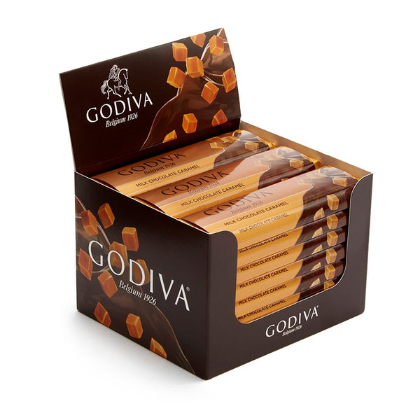 Godiva Chocolatier Belgium Milk Chocolate with Caramel Bar Gift, Great for Stocking Stuffers, 24 Pack
