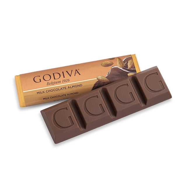 Godiva Chocolatier Small Milk Chocolate with Almond Bar, Great as a Gift, Chocolate Treats, Chocolate Bars, 48 Pack