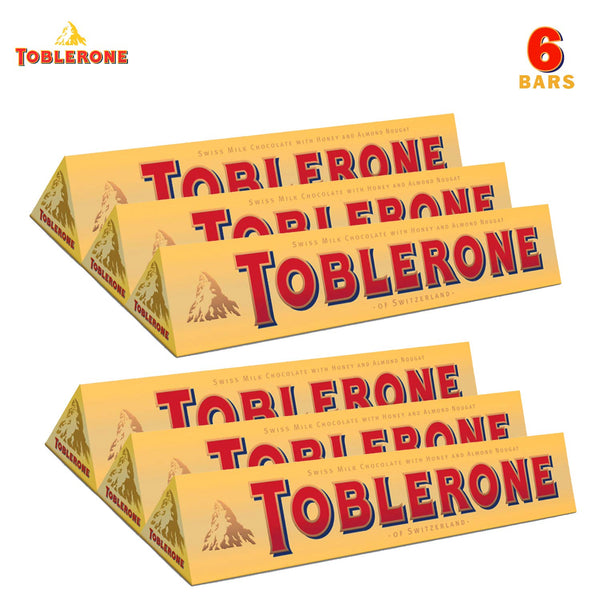 TOBLERONE SWISS MILK CHOCOLATE WITH HONEY AND ALMOND NOUGAT, 6 Count of 3.52 Oz